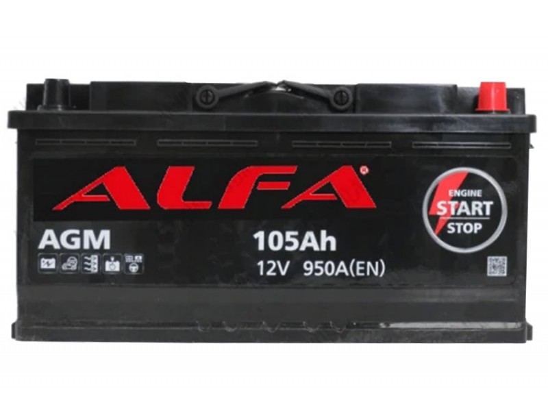Аккумулятор ALFA AGM 105 А/ч 950А R+
