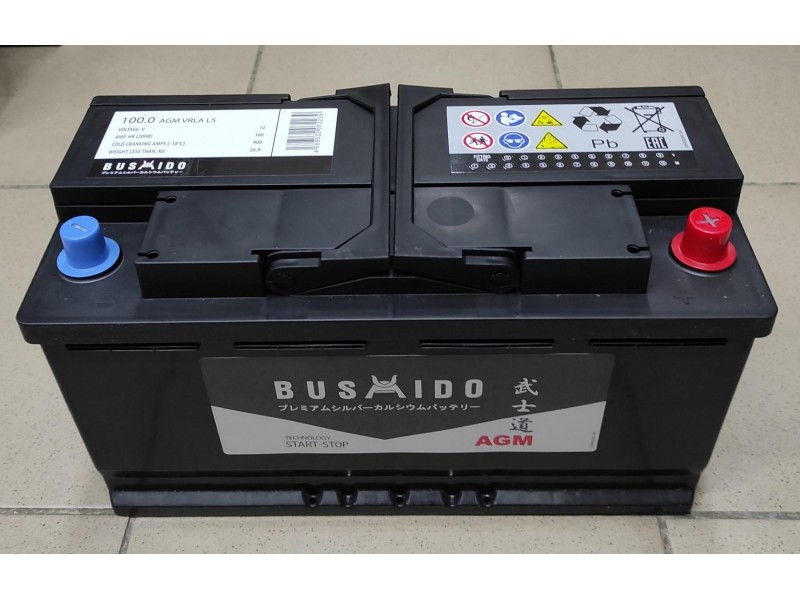 Аккумулятор Bushido AGM 100 a/h 900A R+