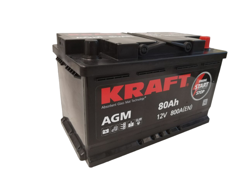 Аккумулятор KRAFT AGM 80 A/h 800 A (EN) R+