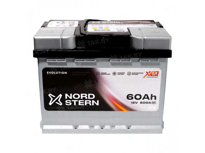 Аккумулятор NORDSTERN (60 Ah) 600 A, 12 V Обратная, R+ L2 NS600S