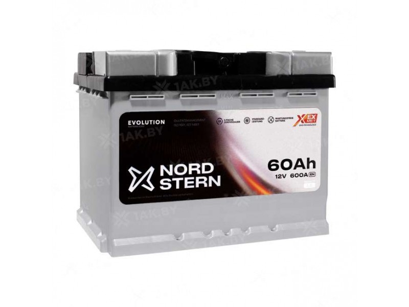 Аккумулятор NORDSTERN (60 Ah) 600 A, 12 V Обратная, R+ L2 NS600S