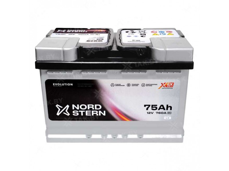 Аккумулятор NORDSTERN (75 Ah) 760 A, 12 V Обратная, R+ L3 NS750S