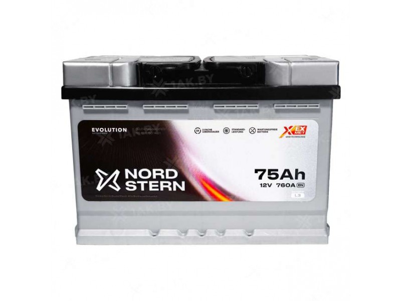 Аккумулятор NORDSTERN (75 Ah) 760 A, 12 V Обратная, R+ L3 NS750S