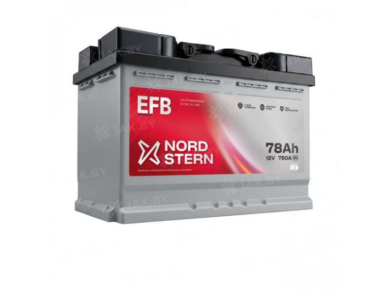 Аккумулятор NORDSTERN (78 Ah) 750 A, 12 V Обратная, R+ L3 NS780F