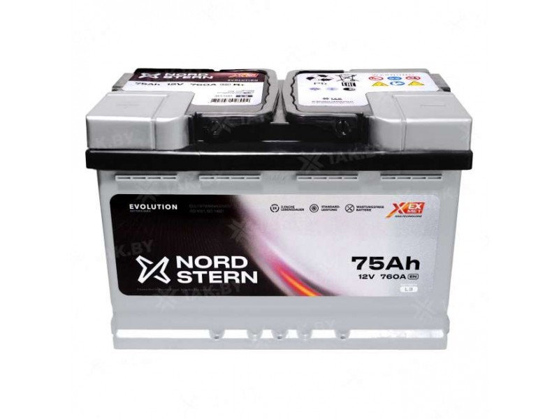Аккумулятор NORDSTERN (75 Ah) 760 A, 12 V Прямая, L+ L3 NS751S