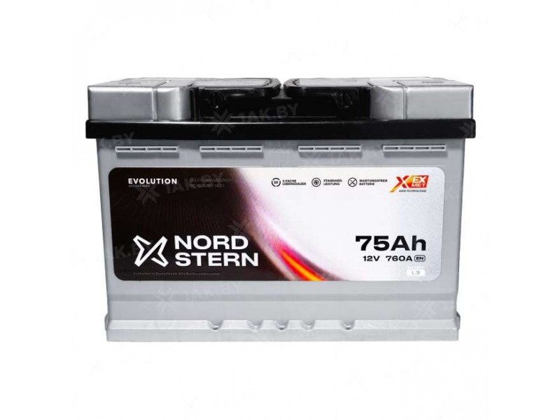 Аккумулятор NORDSTERN (75 Ah) 760 A, 12 V Прямая, L+ L3 NS751S