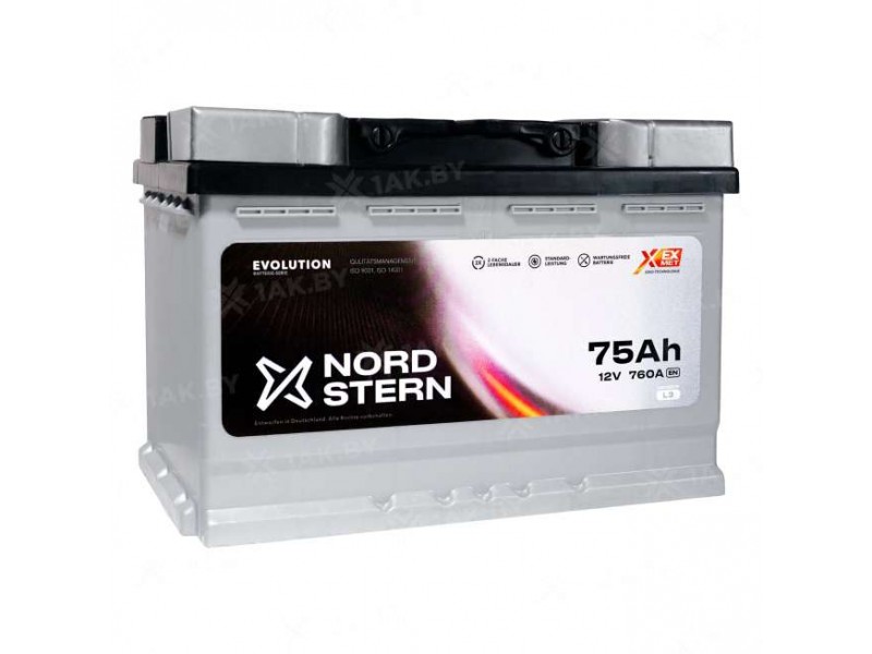 Аккумулятор NORDSTERN (75 Ah) 760 A, 12 V Прямая, L+ L3 NS751S