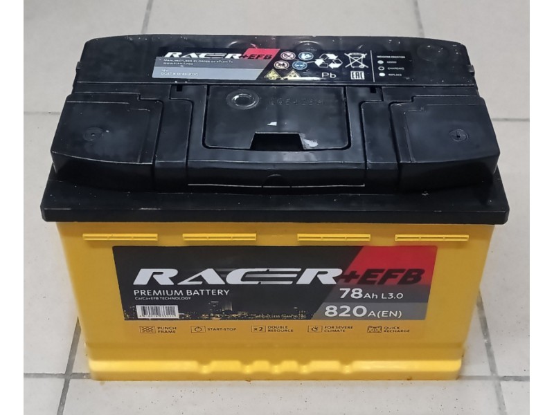 Аккумулятор RACER EFB 78 a/h 820A R+