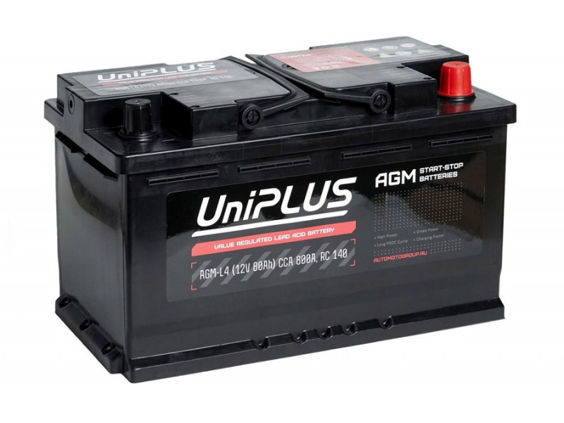 Аккумулятор UniPLUS AGM 80 a/h 800A R+