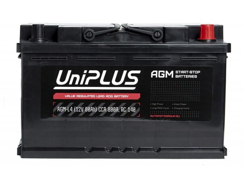 Аккумулятор UniPLUS AGM 80 a/h 800A R+