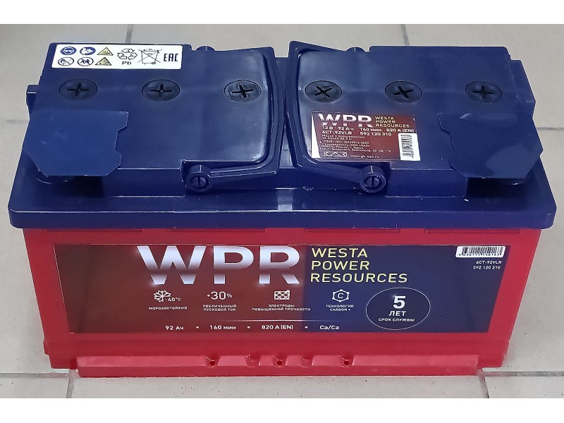 Аккумулятор WPR 92 А/Ч, 820А R+