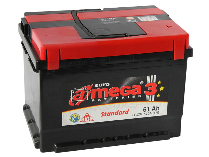 Аккумулятор A-mega Standard 61 R+ 510 A (EN) (низкий)