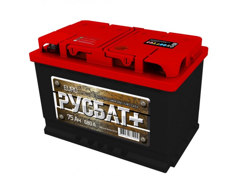 Аккумулятор РУСБАТ+ 6СТ-75е A/h 680 A(EN).