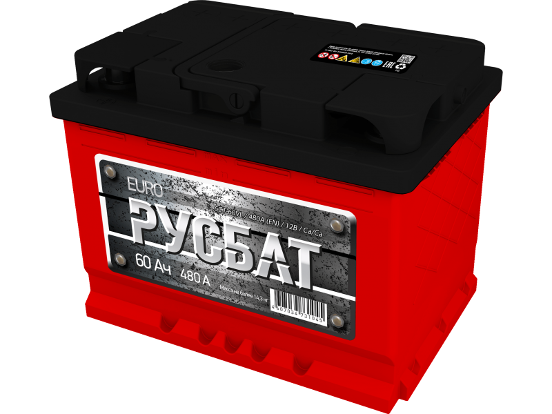 Аккумулятор РУСБАТ 6СТ-60 A/h 480 (EN).