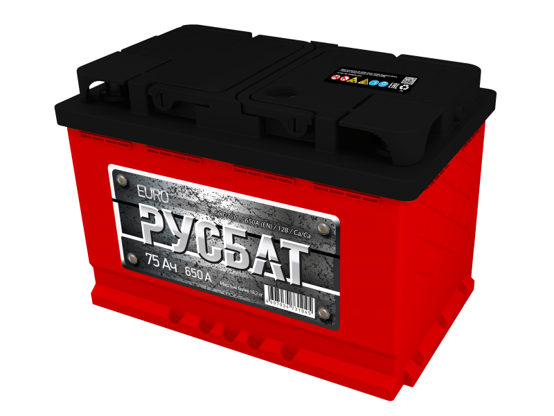 Аккумулятор РУСБАТ 6СТ-75 A/h Евро 650 (EN).