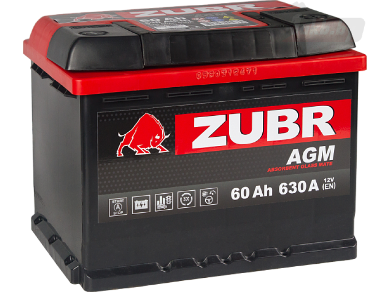 Аккумулятор Zubr AGM 60A/h 630A R+