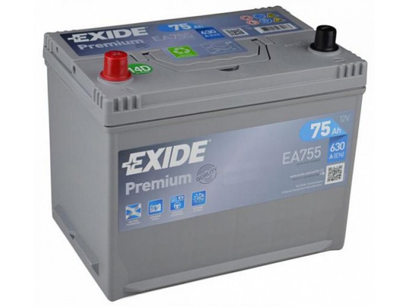 Аккумулятор Exide Premium EA755 (75 A/h), 630A L+