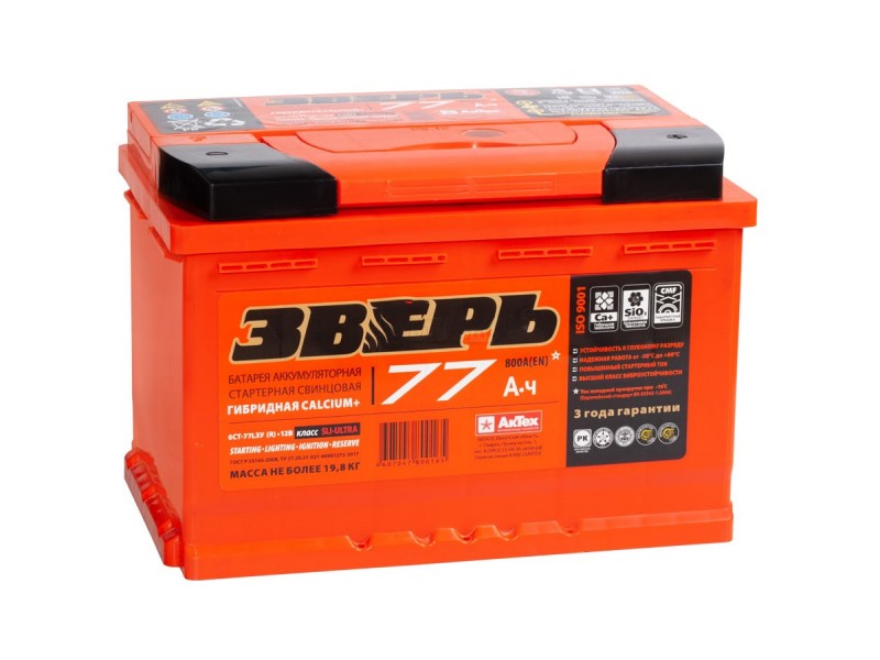 Аккумулятор Зверь 77 A/h 800A R+